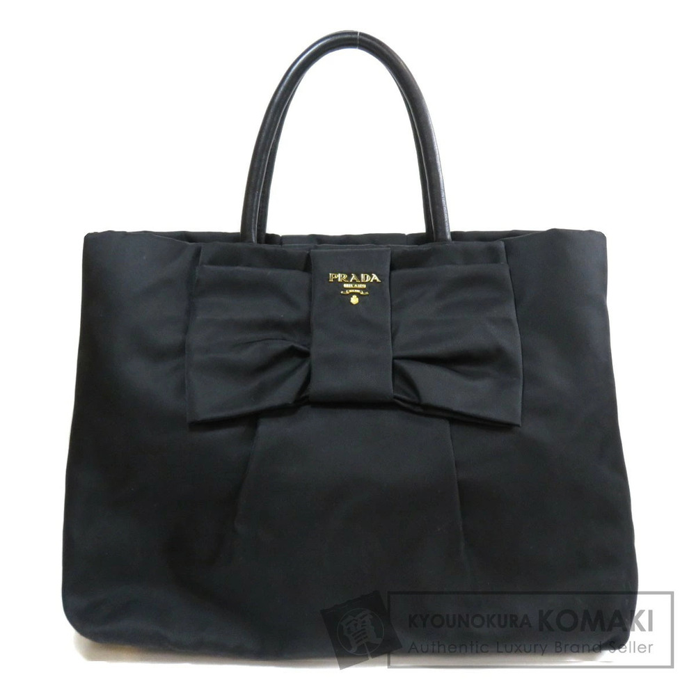 Prada Tessuto bow tote bag prominent leather bow Black